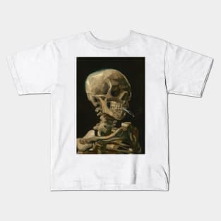 Head of a Skeleton with a Burning Cigarette by Vincent Van Gogh - High Definition Van Gogh Painting Kids T-Shirt